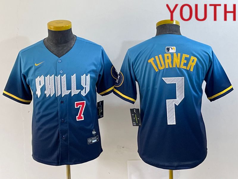 Youth Philadelphia Phillies #7 Turner Blue City Edition Nike 2024 MLB Jersey style 2